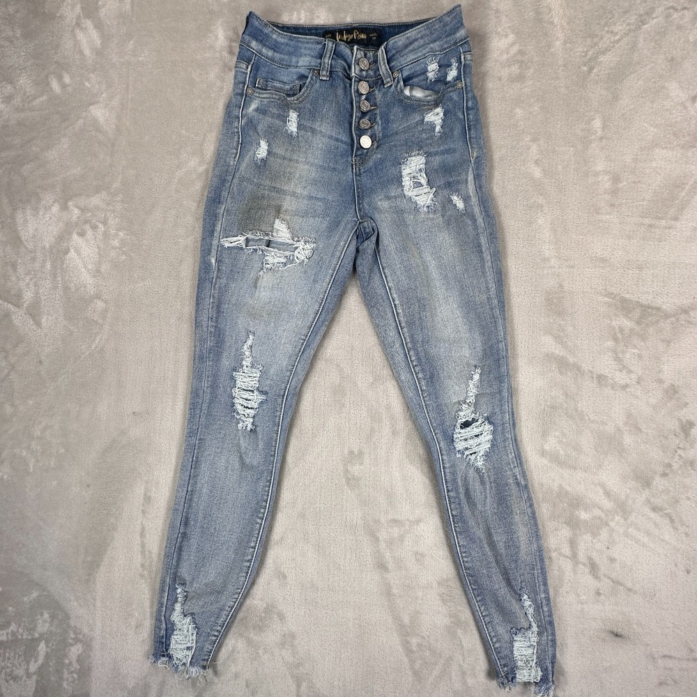 Indigo Rein Curvy Fit Jeans Womens Size 0 Blue Stretch Distressed Denim Pants